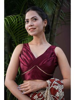 Isadora Life - Wine V-Neck Lace Work Stitched Blouse