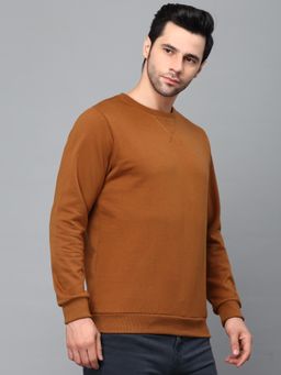 RIGO - Men Brown Solid Fleece Sweatshirt