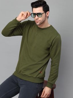 RIGO - Men Green Solid Fleece Sweatshirt