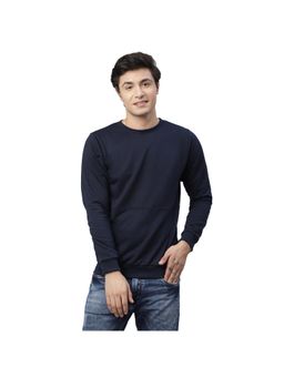RIGO - Men Navy Blue Solid Round Neck Terry Sweatshirt