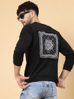 RIGO - Men Black Printed Patch On Back Fleece Round Neck Sweatshirt
