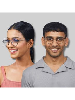 Enrico - Unisex Metal Round Blue Cut Anti-Glare Zero Power Computer Glasses - Black (47)