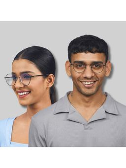 Enrico - Unisex Metal Hexagonal Blue Cut Anti-Glare Zero Power Computer Glasses - Black (47)