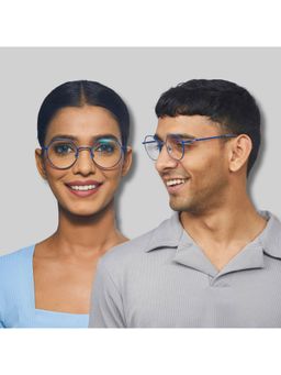 Enrico - Unisex Metal Hexagonal Blue Cut Anti-Glare Zero Power Computer Glasses - Navy Blue (47)