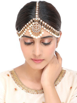 Yellow Chimes - Traditional Gold Plated And Kundan Studded Ethnic Designed Maang Tikka