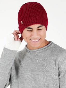Bharatasya - Maroon Winter Beanie Cap