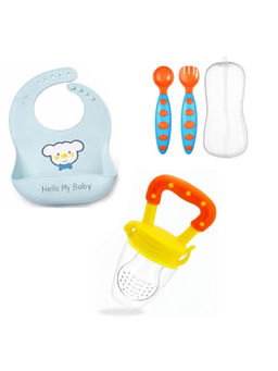 Safe-O-Kid - Baby Feeding Starter Kit Bib, Fruit Nibbler Fork & Spoon Set (Pack of 3)