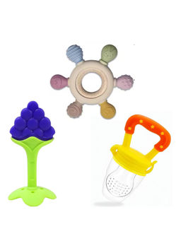 Safe-O-Kid - Baby Teething Combo with Fruit Wooden & Nibbler Teether (Pack of 3)