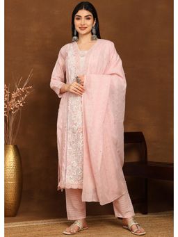 Gahan - Baby Pink Straight Heavy Lace Detailing Kurta with Pant and Cotton Dupatta