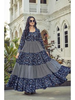 Gahan - Printed Ethnic Dress - Navy Blue