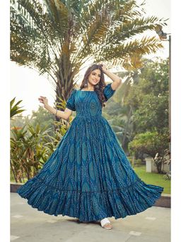 Gahan - Printed Ethnic Dress - Teal