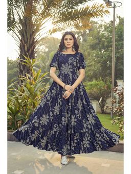 Gahan - Floral Ethnic Dress - Navy Blue