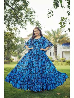 Gahan - Floral Ethnic Dress - Blue