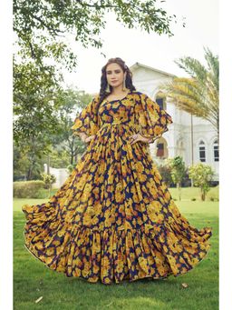 Gahan - Floral Ethnic Dress - Yellow