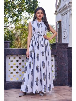 Gahan - Floral Ethnic Dress with Belt - White