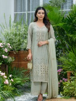 Gahan - Embroidered Mirror and Cut Work Pakistani Kurta with Palazzo and Dupatta