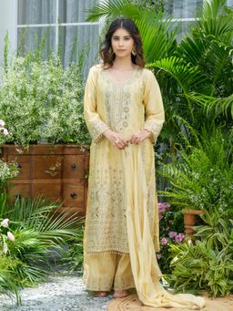 Gahan - Embroidered Mirror and Cut Work Pakistani Kurta with Palazzo and Dupatta