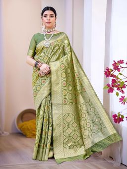Gahan - Womens Woven Design Linen Blend Saree with Unstiched Blouse