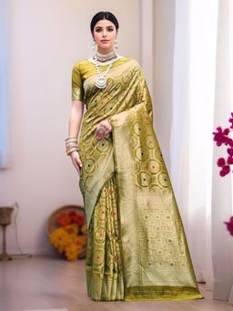Gahan - Womens Woven Design Linen Blend Saree with Unstiched Blouse