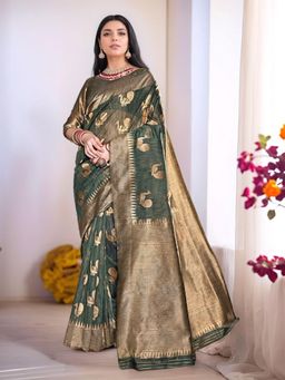 Gahan - Womens Woven Design Linen Blend Saree with Unstiched Blouse