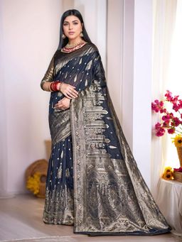 Gahan - Womens Woven Design Linen Blend Saree with Unstiched Blouse