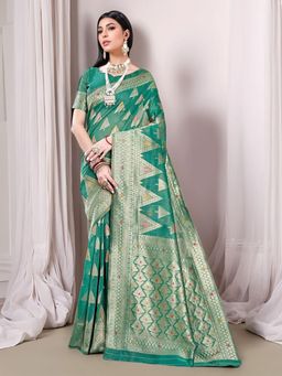 Gahan - Womens Woven Design Linen Blend Saree with Unstiched Blouse