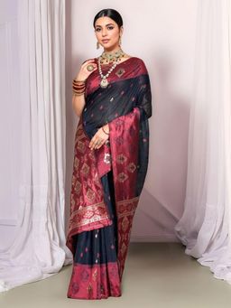 Gahan - Womens Woven Design Linen Blend Saree with Unstiched Blouse