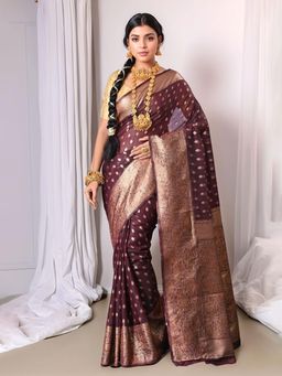 Gahan - Womens Woven Design Linen Blend Saree with Unstiched Blouse