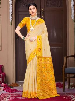 Gahan - Womens Woven Design Linen Blend Saree with Unstiched Blouse