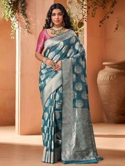 Gahan - Womens Woven Design Chanderi Linen Blend Saree with Unstiched Blouse