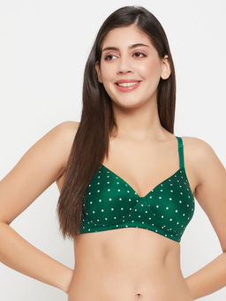 Clovia - Polyamide Printed Padded Full Cup Wire Free T-Shirt Bra - Green