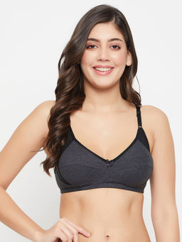 Clovia - Cotton Solid Non-Padded Full Cup Wire Free Everyday Bra - Grey