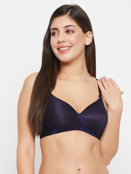Clovia - Polyamide Printed Padded Full Cup Wire Free T-Shirt Bra - Navy Blue