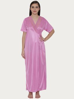 Clovia - Long Satin Robe Pink