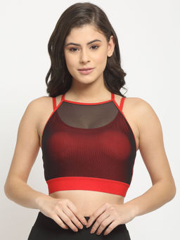 AOBA - Women Red & Black Colourblocked Non Wired Removable Pads Workout Sports Bra