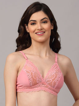 AOBA - Women Pink Floral Lace Non-Padded Non Wired Bralette Bra