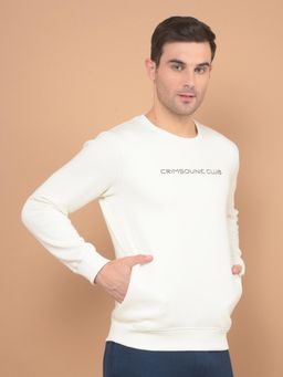 CRIMSOUNE CLUB - Men's White Solid Print Sweatshirt