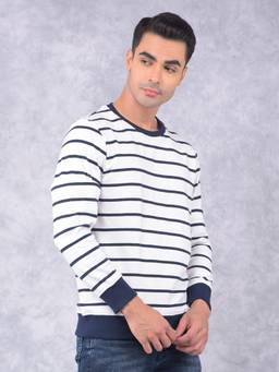 CRIMSOUNE CLUB - Men's White Horizontal Stripes Sweatshirt