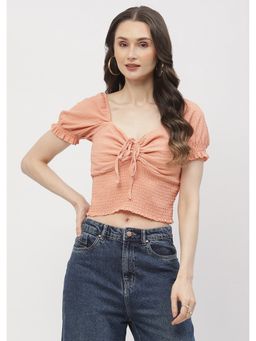 Madame - Peach Smocked Crop Top