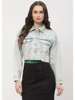 Madame - Heavily Washed Ice Blue Distressed Hem Jacket