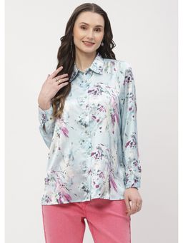Madame - Printed Sky Blue Regular Shirt