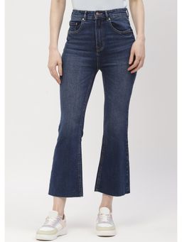 Madame - High Rise Dark Blue Distressed Hem Flared Jeans