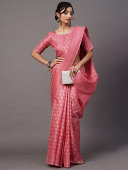Akhilam - Women Bhagalpuri Silk Pink Printed Designer Saree with Unstitched Blouse Piece