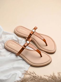 Louis Stitch - Women Slip-On T-Strap Tan Lightweight Stylish Comfortable Flats