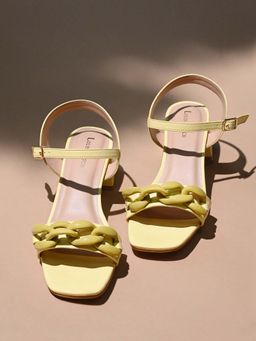 Louis Stitch - Women Yellow Block Heel Buckle Strap Sandals