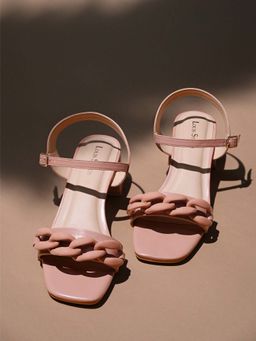 Louis Stitch - Women Nude Pink Block Heel Buckle Strap Sandals