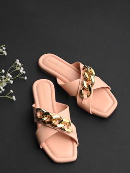 Louis Stitch - Women Peach Cross Strap Buckle Flats