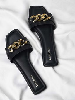 Louis Stitch - Women Black Strap Buckle Flats