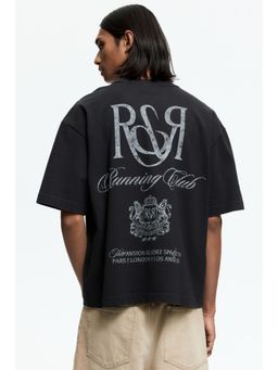 H&M - Men Black Loose Fit Printed T-Shirt