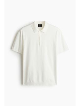 H&M - Men White Regular Fit Fine-Knit Polo Shirt